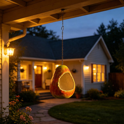 Outdoor Pear Shaped Storage and Hanging Ornament Resin Fruit-Shaped Birds Feeder, Yellow