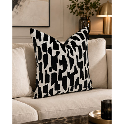 Housse de coussin décoratif texturé abstrait 24 po ARCO - noir et ivoire