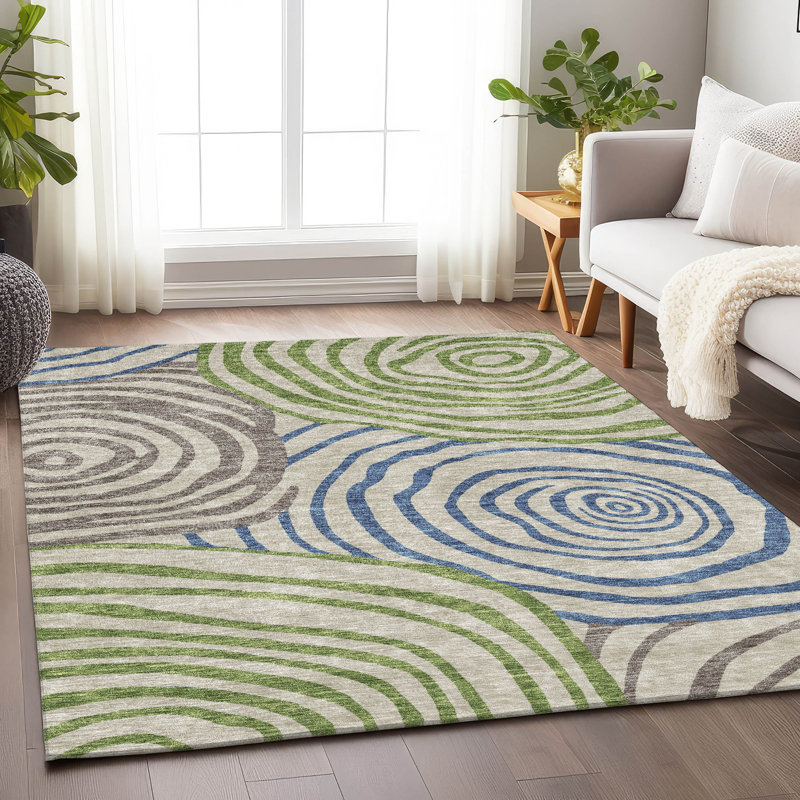 Tapis beige Prisco lavable à la machine de qualité supérieure, Rectangulaire 8 pi x 10 pi