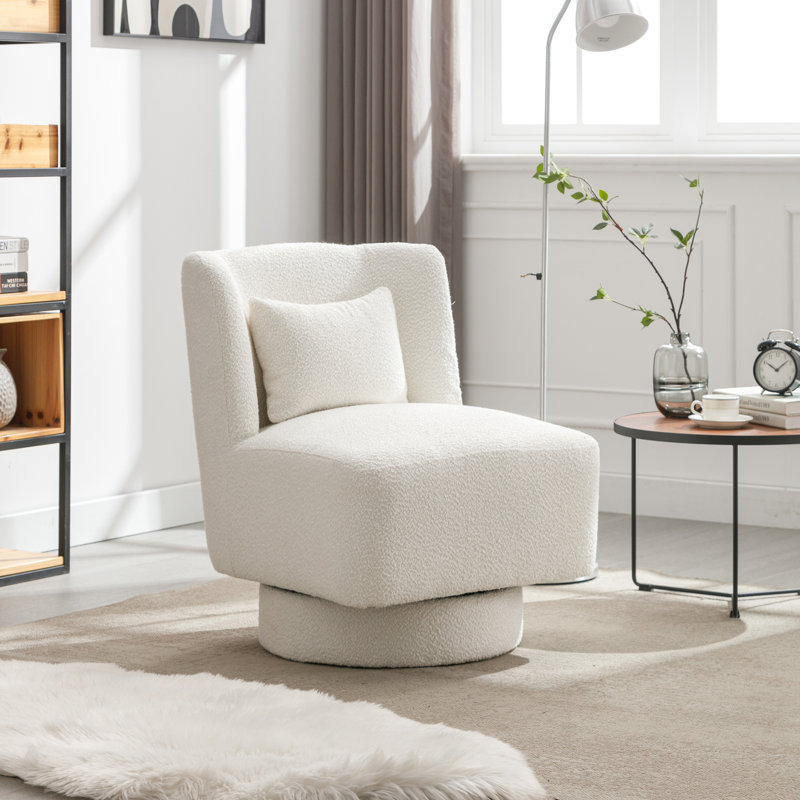 Ollia Upholstered Swivel Slipper Chair, Ivory 100% Polyester