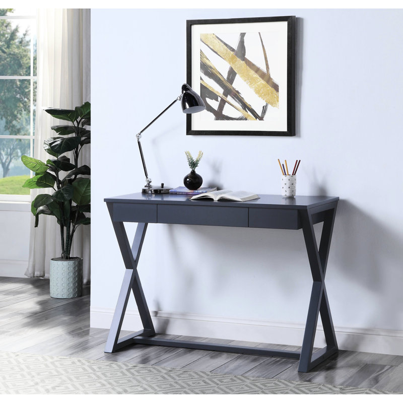 1 console en gris anthracite, base en forme de X pour table intérieure avec rangement pratique