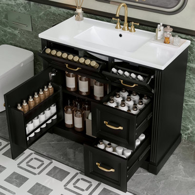 Meuble-lavabo de 36 pouces avec lavabo, armoire avec 4 tiroirs, porte à fermeture douce et tablette réglable, lavabo en céramique, meuble-lavabo moderne pour la finition de l'organisation de la salle de bain