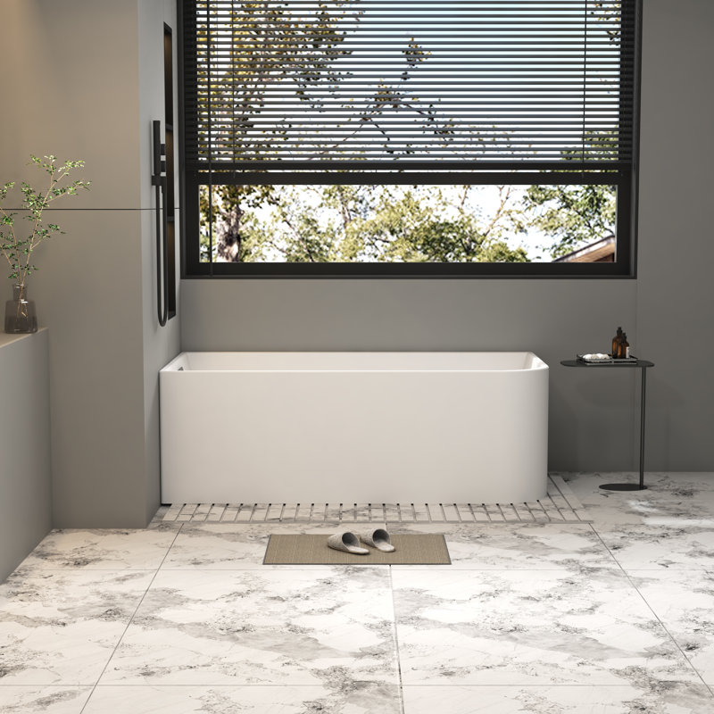 59'' Left Drain Soaking Tub Acrylic Corner Bathtub with Overflow & Pop-up Drain