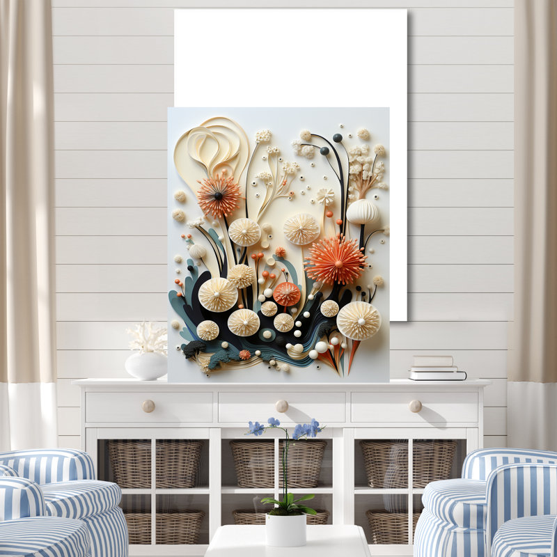 Impressions sur toile Deep Marine White and Peach - Fleurs, Toile tendue, H 20 po x l 12 po x P 1 po