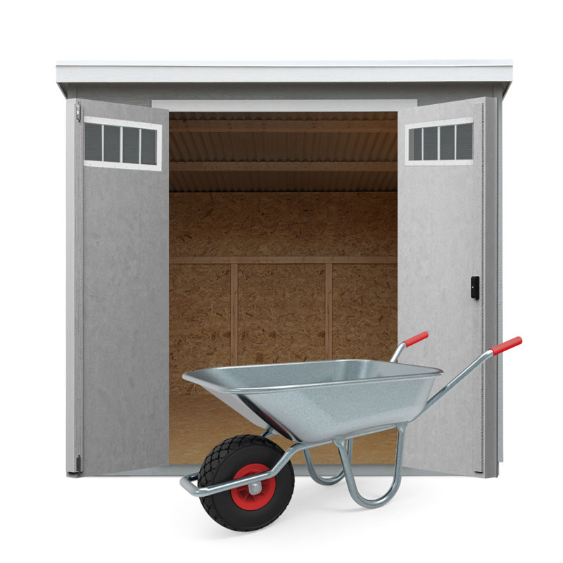 Highland 6' x 8' Beige Wooden Storage Shed with Windows