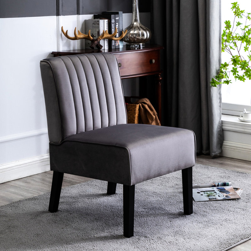 Chaises grises en velours gris de style Mid-Century, avec 2 pieds en bois massif, Grey