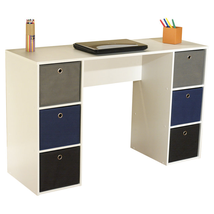 Bureau d'écriture Meike, Bleu / Noir / Gris, Blanc
