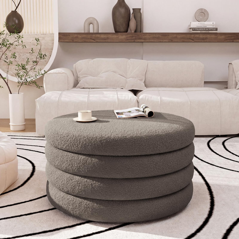 30 Inch Round Ottoman Coffee Table With Storage, Gray