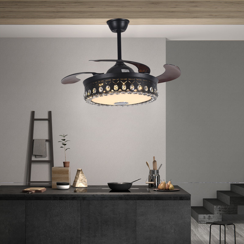 42" Demorato 4- Blade LED Crystal Ceiling Fan with Remote Control and Light Kit Included