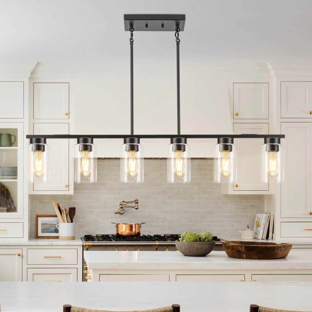 Barrile 6 - Light Matte Black Kitchen Island Pendant Linear Light Fixture Island Lights for Kitchen Breakwater Bay