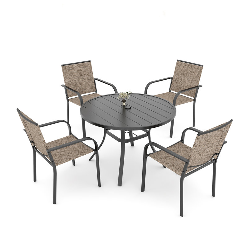 Ensemble repas pour 4 personnes avec table ronde, Noir / Beige