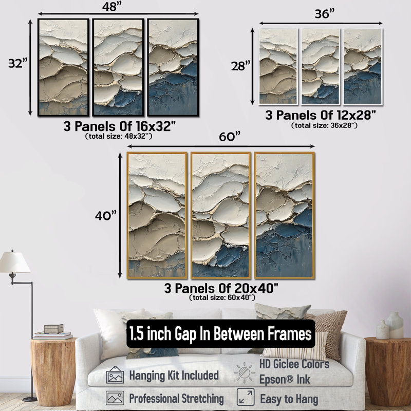 «Abstract Collages Coastal Waves Flow I», ensemble de 3 collages abstraits, H 40 po x l 60 po, Noir