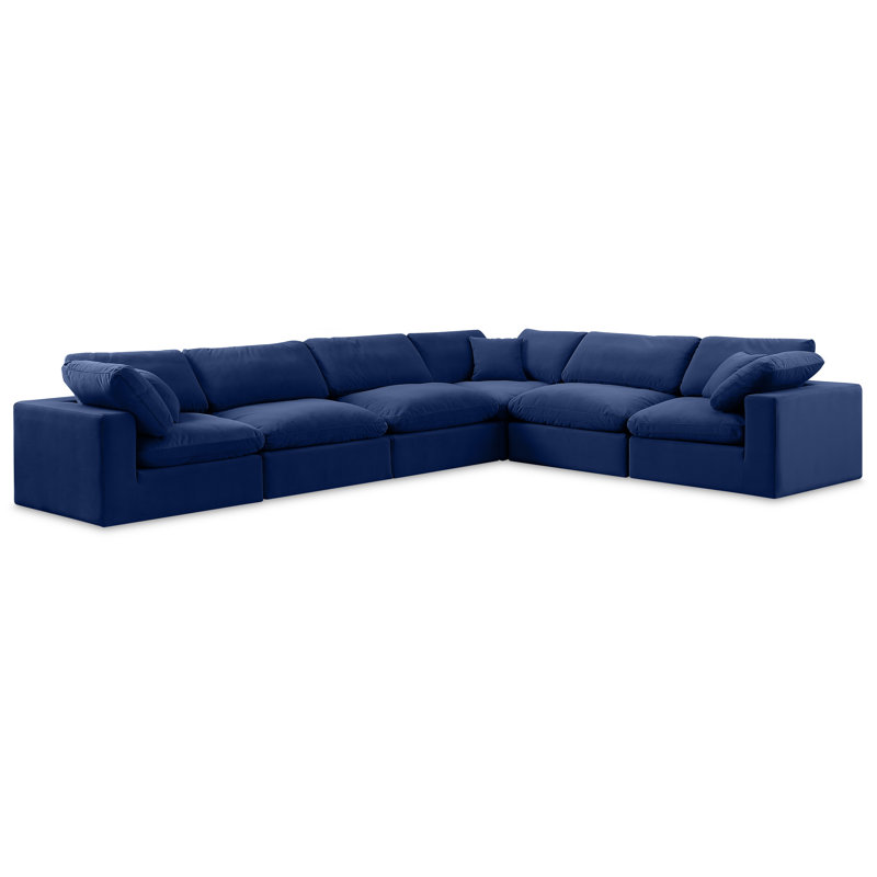 Canapé modulaire réversible en velours de 160 po Homero, Velours bleu marine