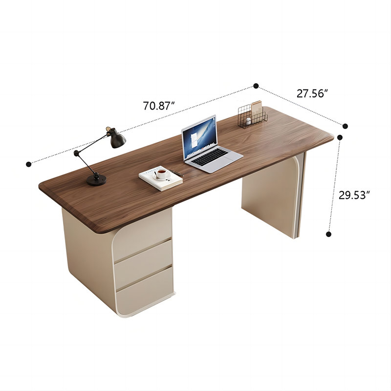 70.87"Beige Rectangular Solid + Manufactured Wood Desk,3-drawer, 29.53" H x 70.87" W x 27.56" D