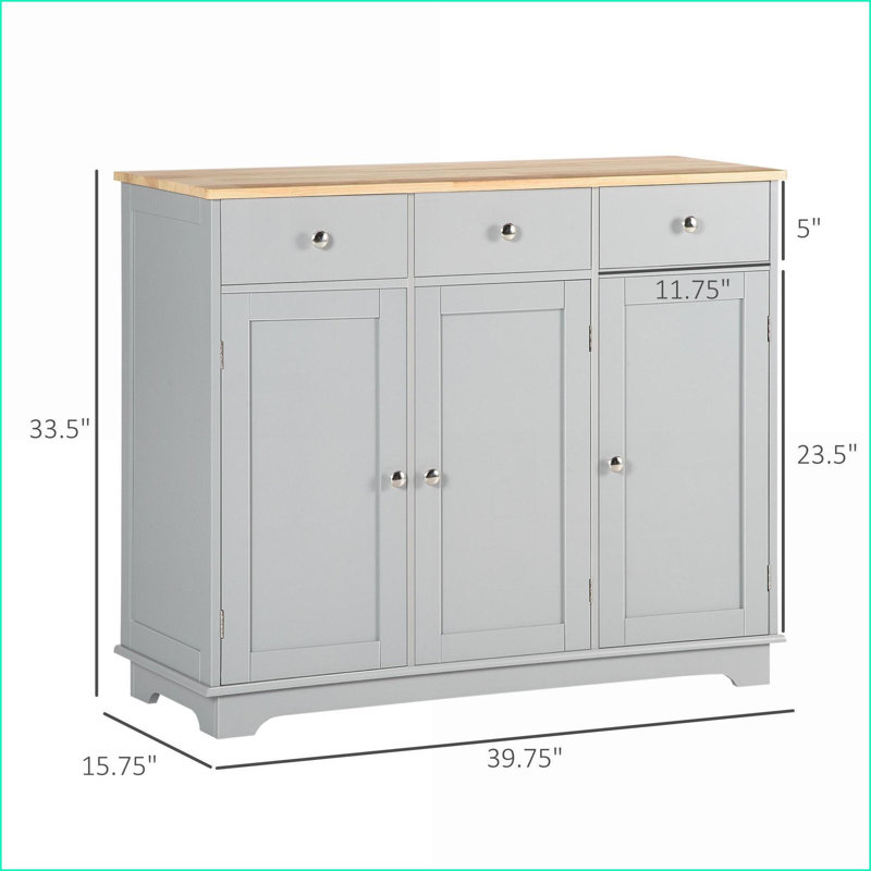 Armoires avec tiroirs et amp; Buffet gris avec tablettes réglables, plateau en bois d'hévéa, l 39,75 po | Ferme | Salon
