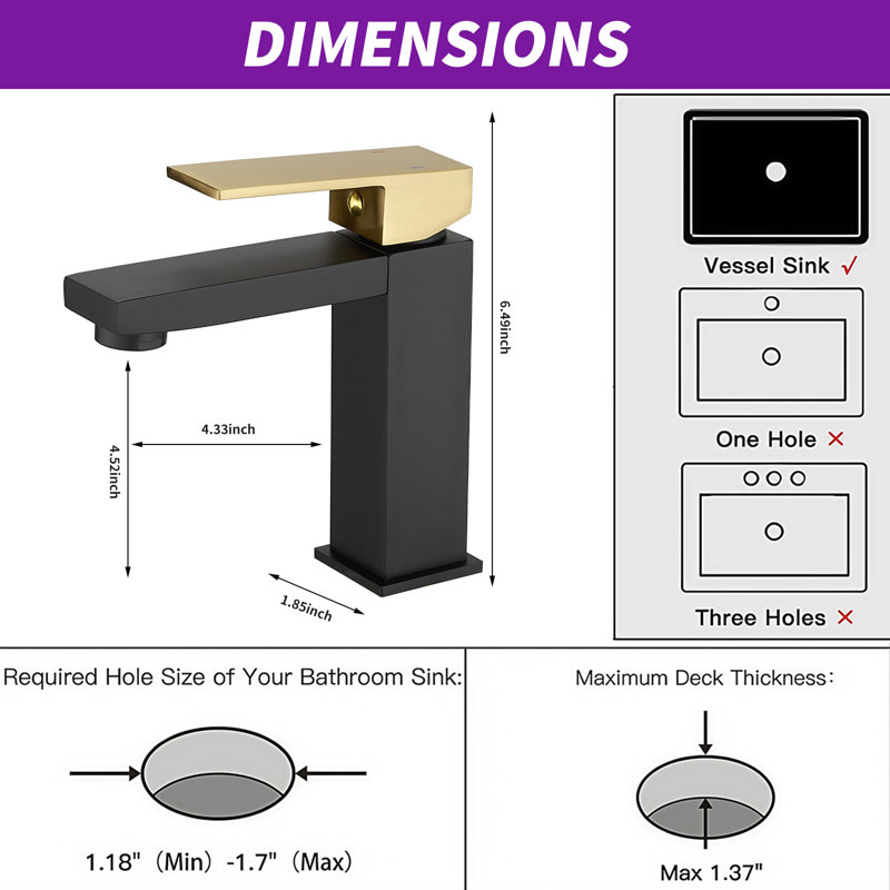 Single-Hole Single-handle Bathroom Faucet, Gold/Black