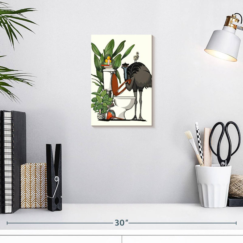 Ketti Emu Using The Toilet, 12" H x 8" W