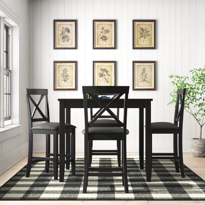 Wolk 4 - Person Four Leg Base Dining Set, Black