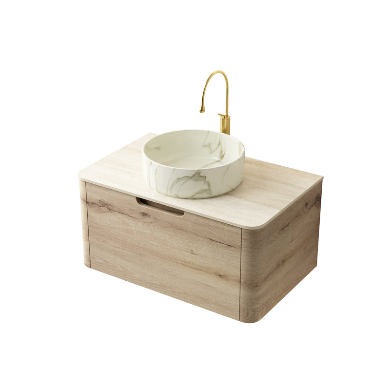 Meuble-lavabo de salle de bain d'une largeur de 36 po, armoire flottante en contreplaqué, vasque en céramique teintée, comptoir en pierre frittée, couleur chêne blanc, meuble-lavabo facile à installer, tiroir d'armoire, motif, plateau, pré-assembl?