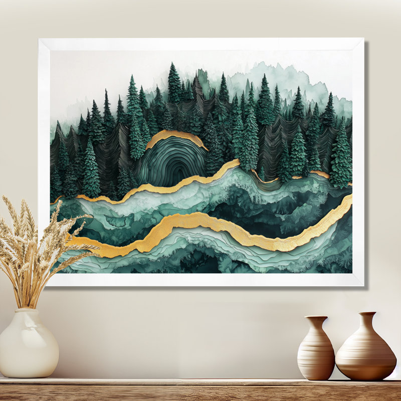 Forêt forêt de cristal émeraude III - forêt, art mural, H 12 po x l 20 po, Cadre simple, Blanc