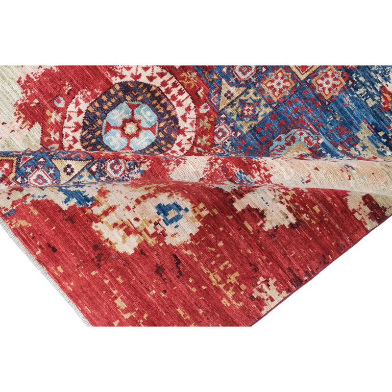 High-Quality Hand-Knotted Red And Blue Area Rug