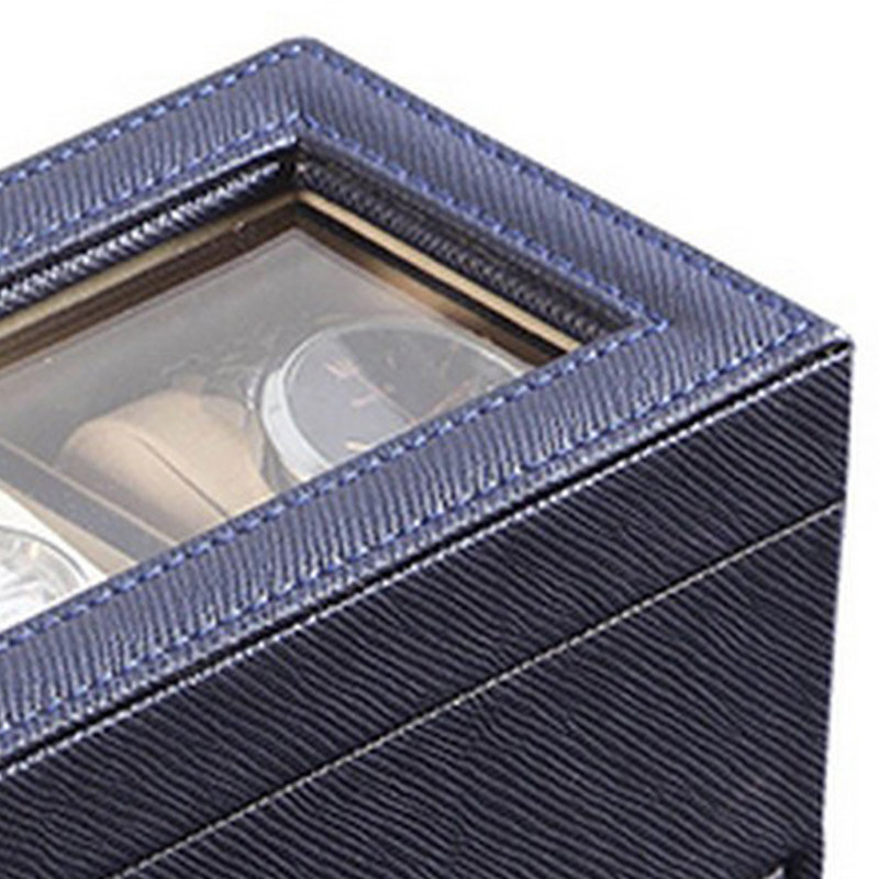  9.3 x 4 x 4.1 Inch Watch Case with 4 Slots, Storage Drawer, Removable Cushions, Blue