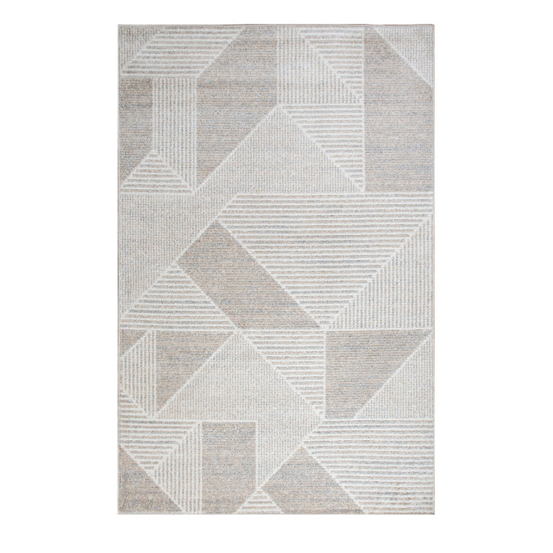 Lenwood Geometric Shapes Area Rug, Beige/Cream, Rectangle 60 x 110cm