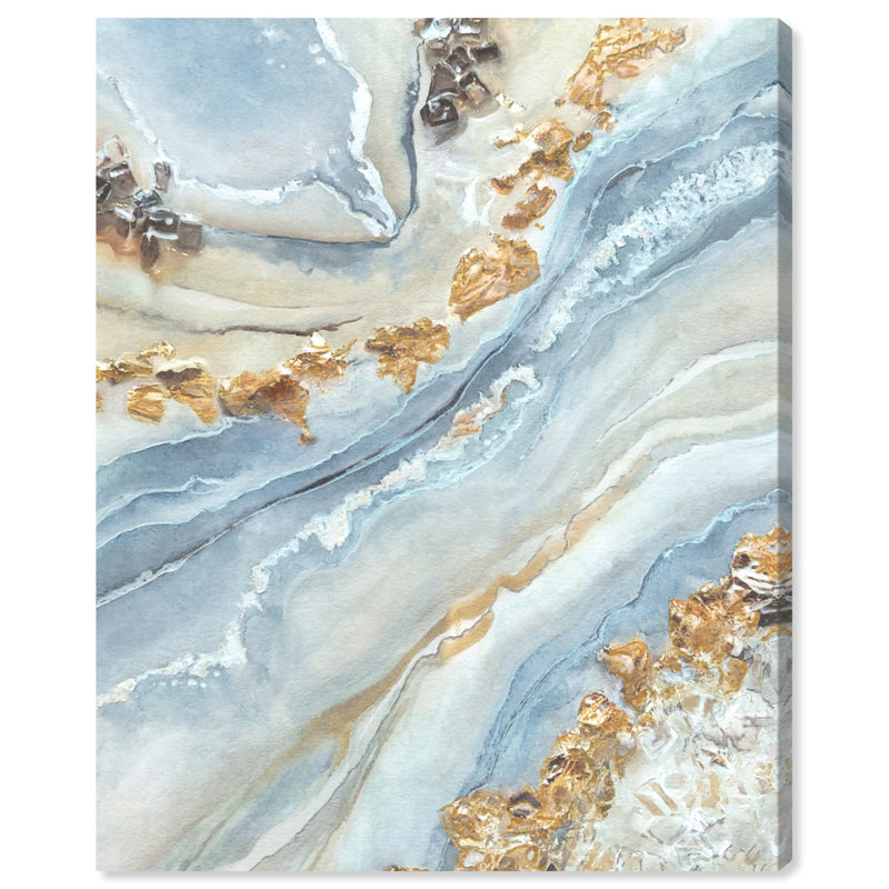 Art Remedy Blue and Gold Abstract Canvas Wall Art, 30" x 36"