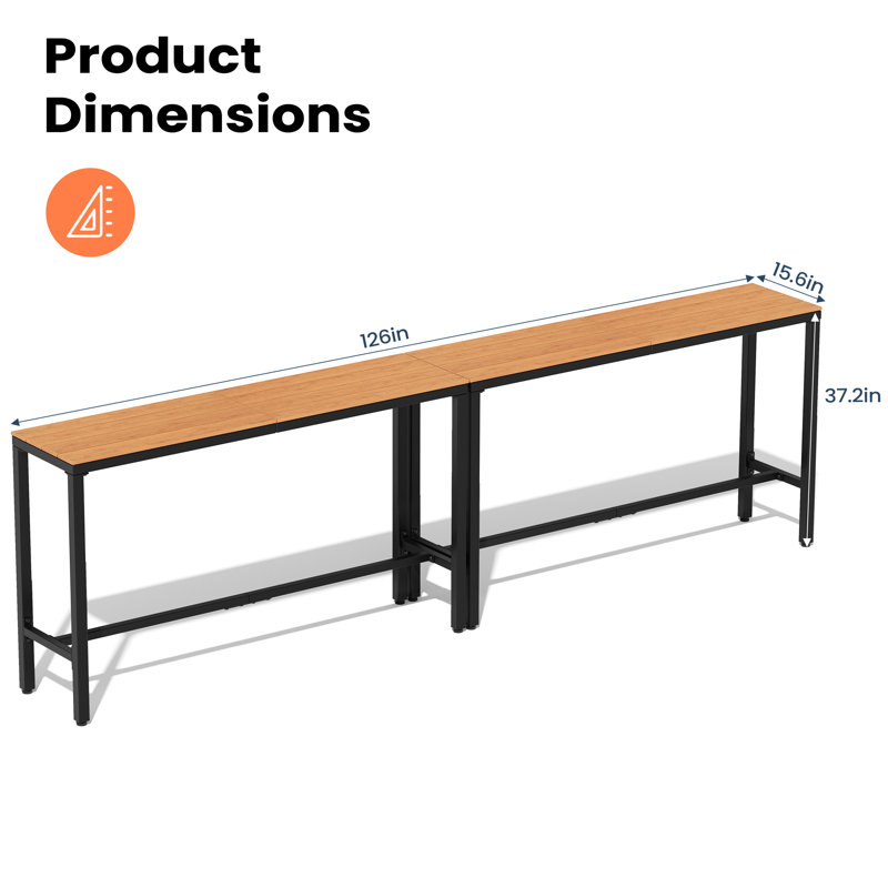 Indoor & Outdoor Bar Table, 37.2" H x 15.6" W x 126" L, Brown