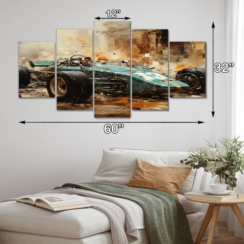 Illustration rétro de voiture de sport Grand Prix - voitures, voiture de course, art mural, salon - 5 panneaux