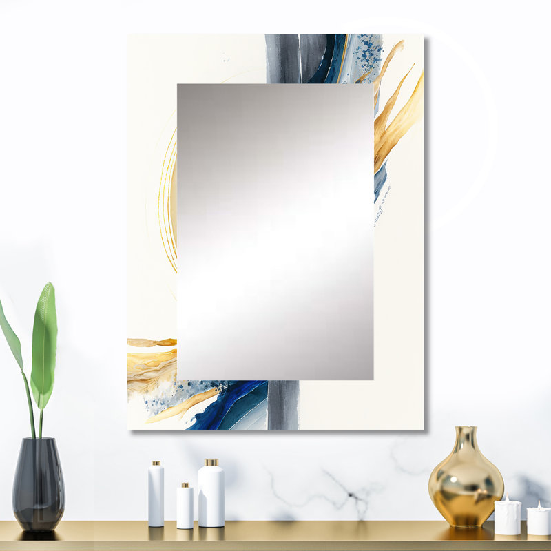Blue And Gold Swirl Abstract V - Abstract Spirals Mirror, Blue Unique Wall Mirror, Printed Metal Art, 32" x 24"