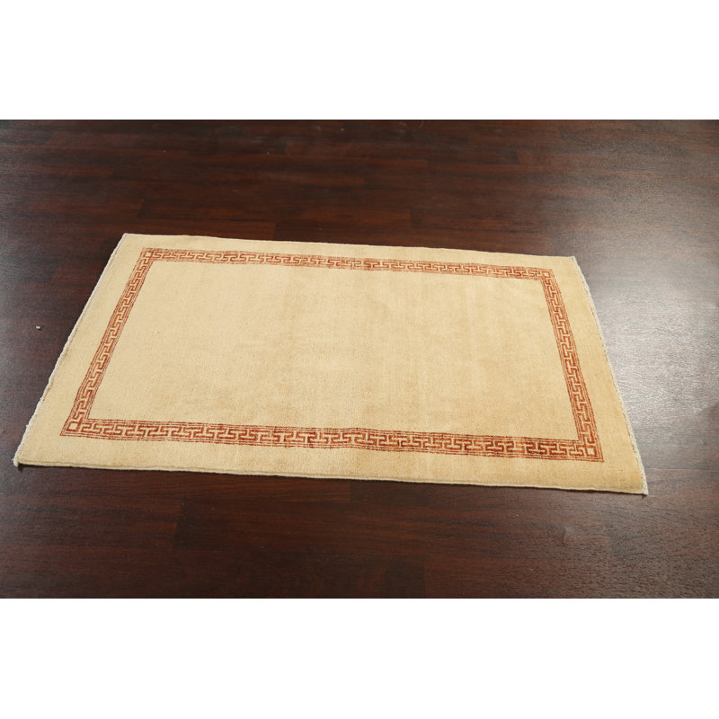 Tapis beige noué à la main de conception unique 3 pi 1 po x 5 pi 2 po