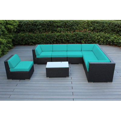 Billyjo Wicker 7 - Person Seating Group with Cushions - No Assembly by Latitude Run