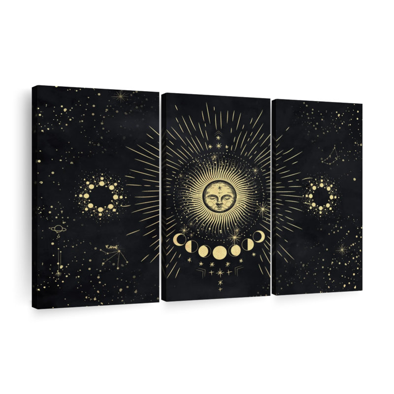«Sun Moon Stars», ensemble de 3 impressions sur toile par Luna, H 20 po x l 33 po x P 1,25 po