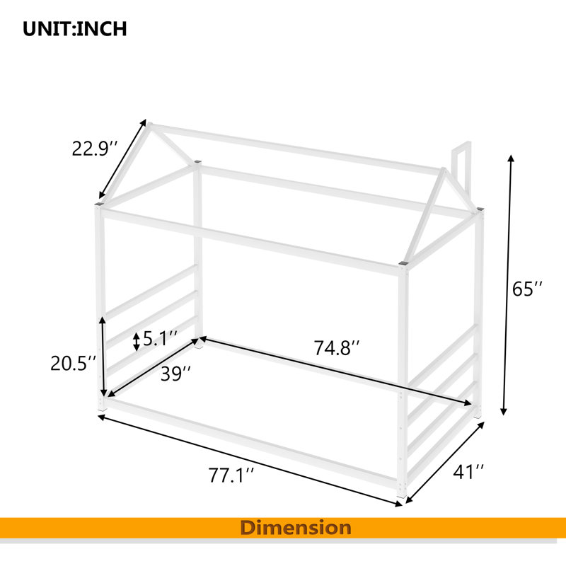 Lit plateforme House avec toit et cheminée, Blanc