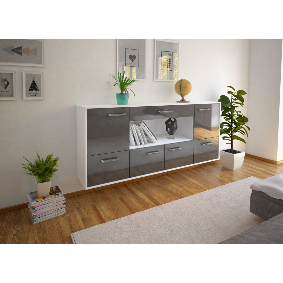 Sideboard Fullerton, Farbe: Rot/Anthrazit, Fliegend/Metallgriffe, Größe: 180x79x35cm