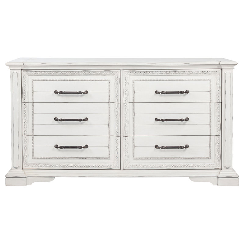Commode de chambre à 6 tiroirs Mckinney - blanc rétro