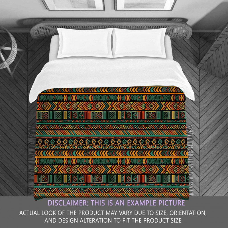 Édredon Arabian Bedding Styles - beige, Édredon simple, Motif géométrique orange et vert