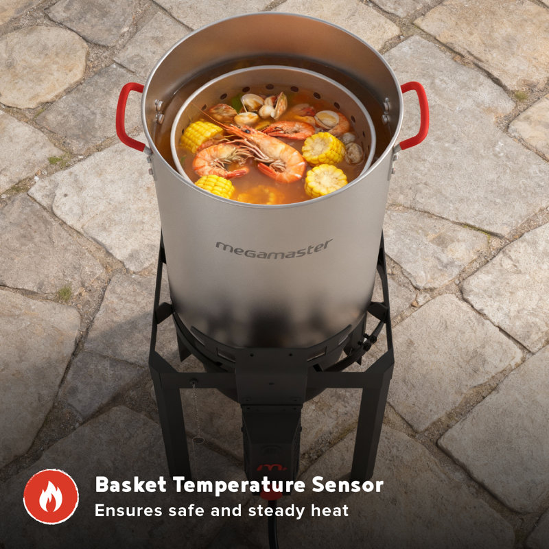 Megamaster Turkey Fryer Kit, Aluminum 30Qt Seafood Boil Pot With Basket And 54000 Btus Propane Burner, Turkey Deep Fryer With Regulator For Outdoor Cooking