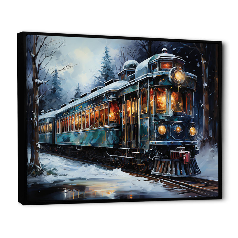 «Christmas Train Journey III - Transport train», reproduction sur toile, H 34 po x l 44 po x P 1,5 po, Cadre flottant noir