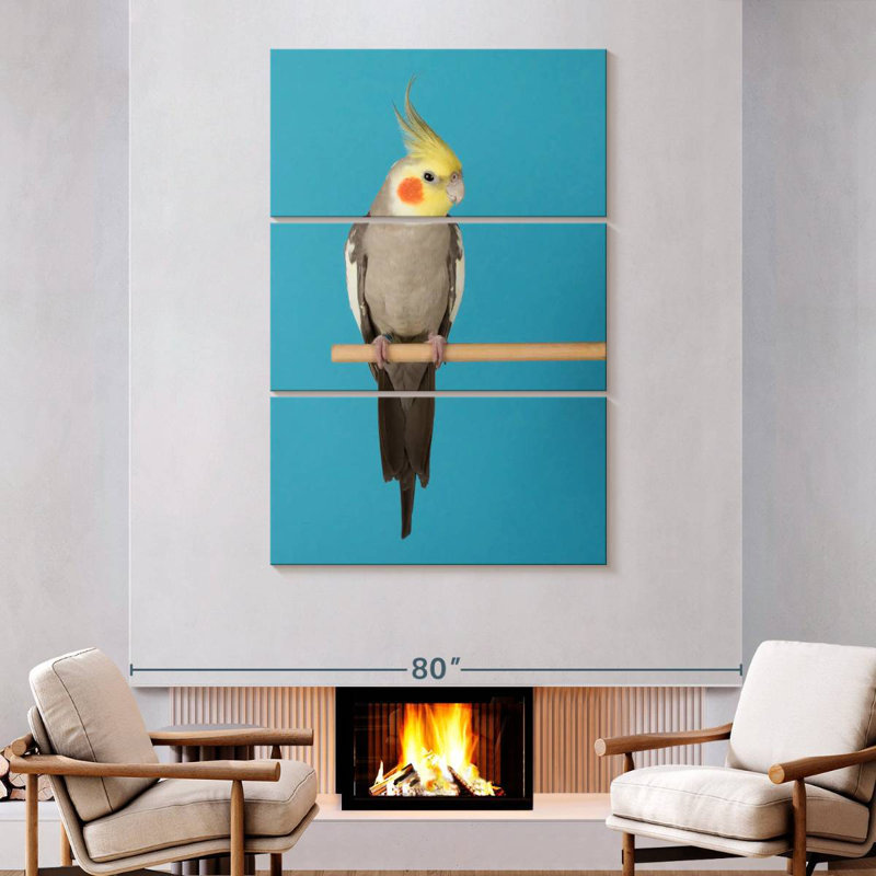 Brampt Cockatiel On Blue, 74" H x 48" W