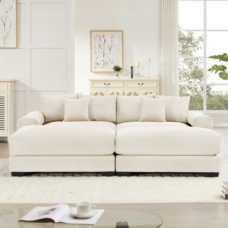 Canapé modulaire surdimensionné de 92 po Cloud, H 34,25 po x l 92,05 po x P 59,45 po, Velours côtelé crème