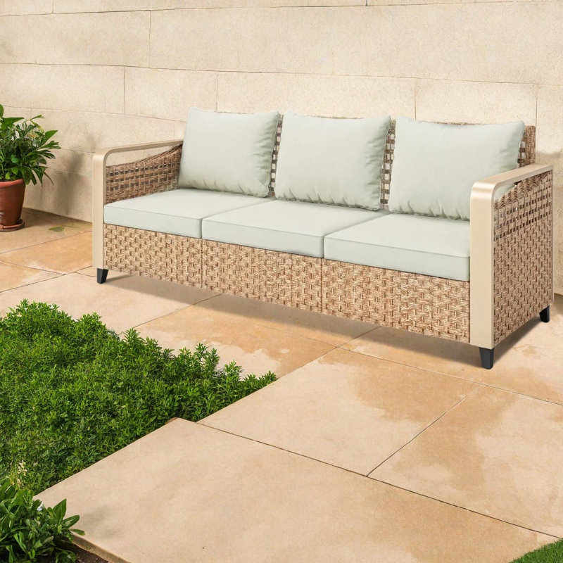 Spacious Modern Patio Sofas, Durable Metal Rattan Design For Poolside