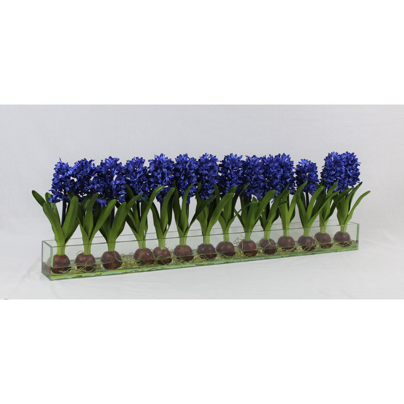 Orchids Centerpiece in Glass Planter, Blue, 16" H x 48" W x 4" D