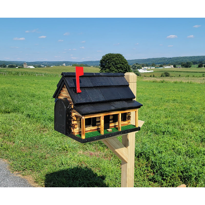 Boîte aux lettres Amish Log Cabin, faite à la main, Noir