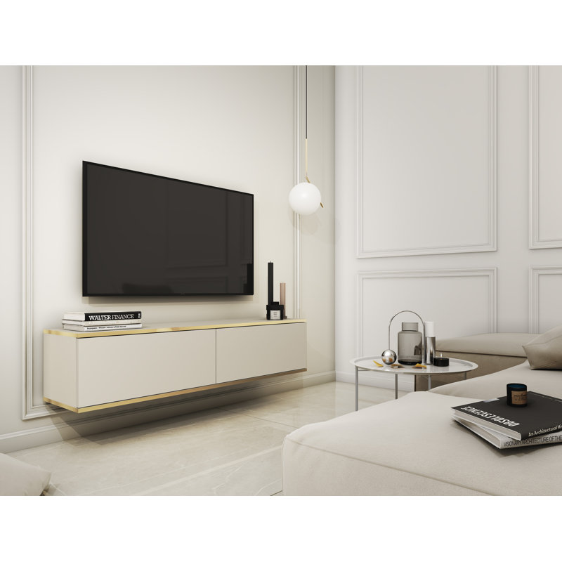 Perina Unfinished Floating TV Stand for TVs up to 60", Beige/Gold