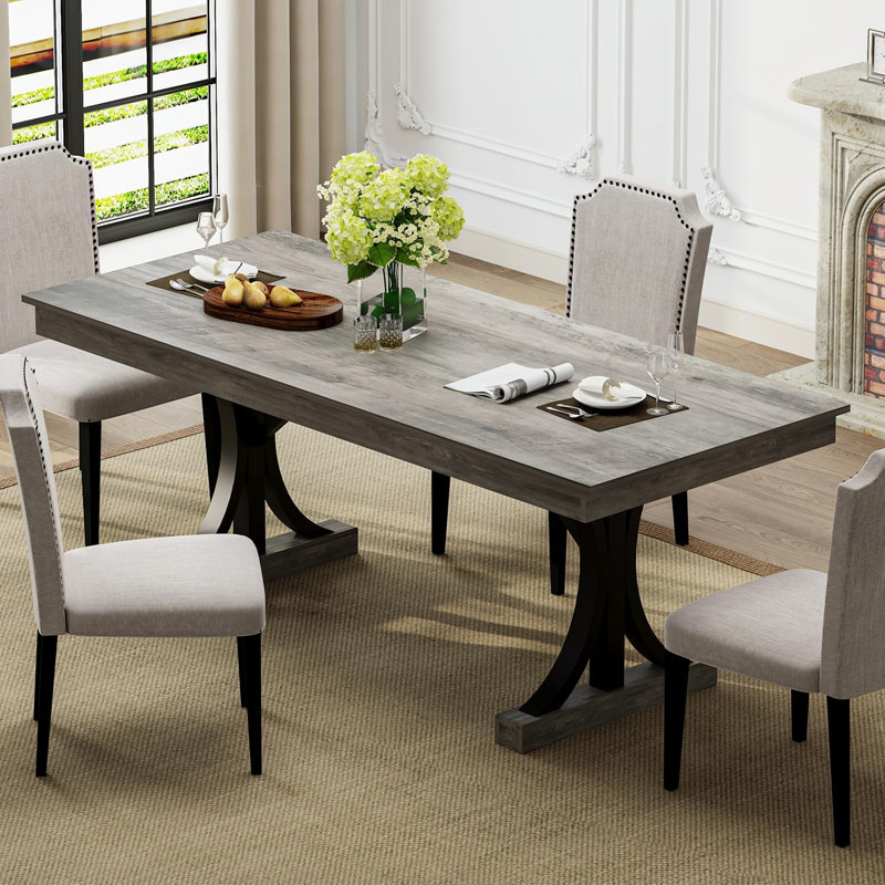 Table de salle à manger rectangulaire de 71 pouces avec deux tiroirs, table de cuisine en bois avec grand plateau et structure robuste, grande table de salle à manger pour 6 à 8 personnes avec double piédestal, pour la salle à manger, le bureau