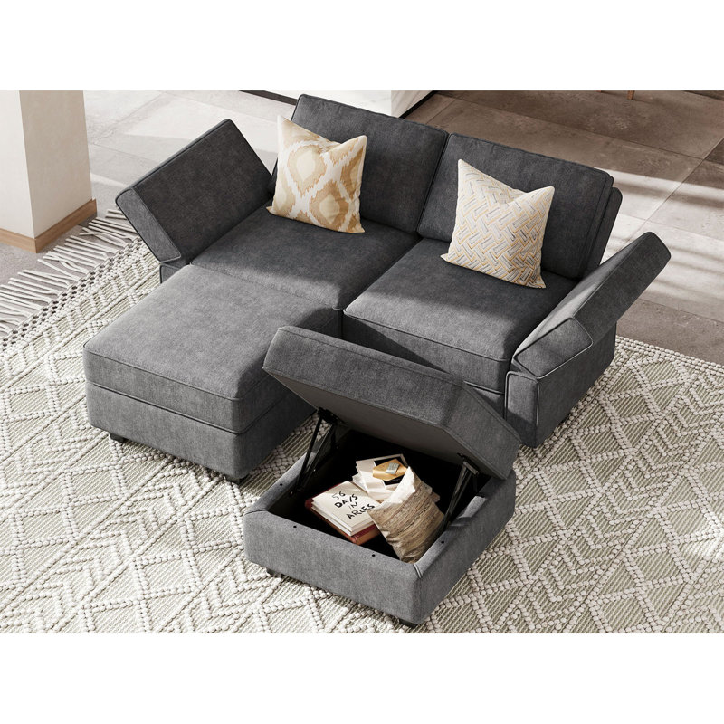 Neemi Modular Sleeper Couch Sectional Bed Sofa Convertible Set, Dark Gray Polyester Blend