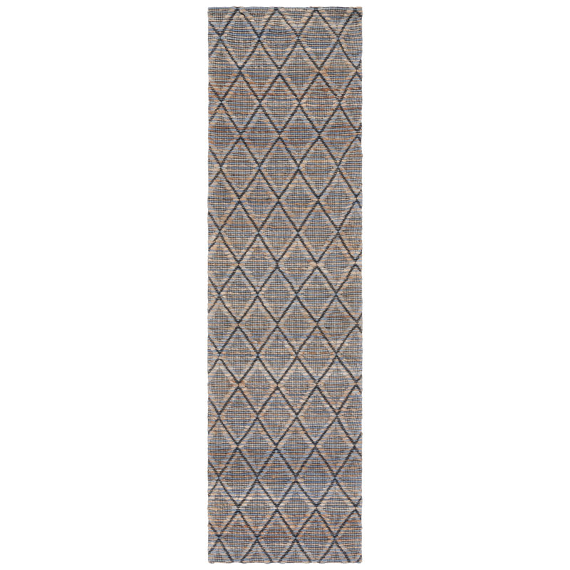 Fotou Natural Fiber Hand Loomed Wool/Jute Geometric Rug in Gray, Runner 2'3" x 9'