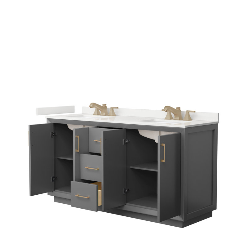 Strada 66'' W Double Vanity, Dark Gray, Giotto Quartz, Brushed Nickel